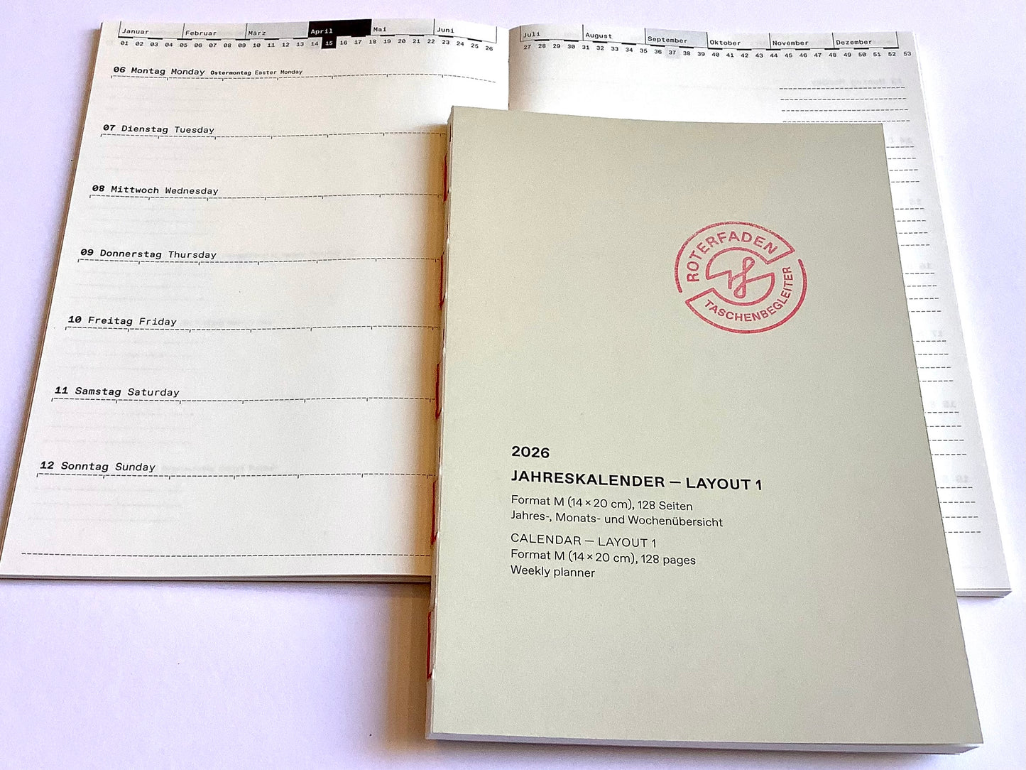 Kalender M (A5) Roterfaden 2026 Layout 1 (Woche auf 1 S., 1 S. frei)