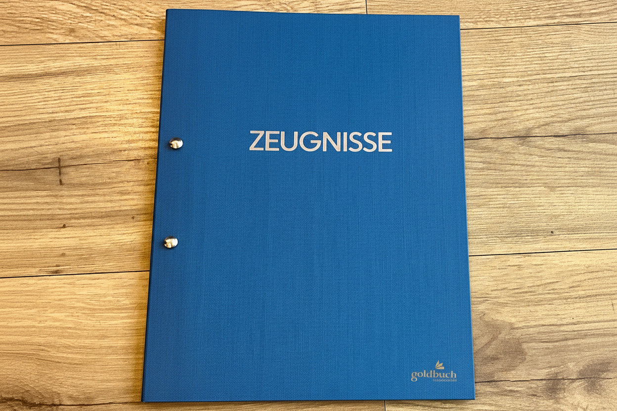 blaue zeugnismappe schraubmappe goldbuch