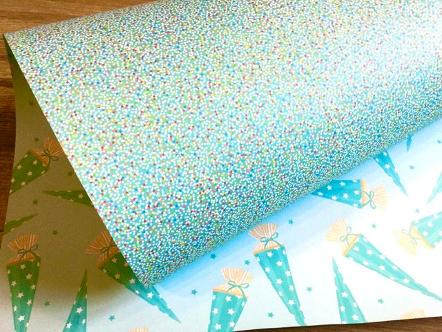 Geschenkpapier Schultüten türkis My Pretty Circus