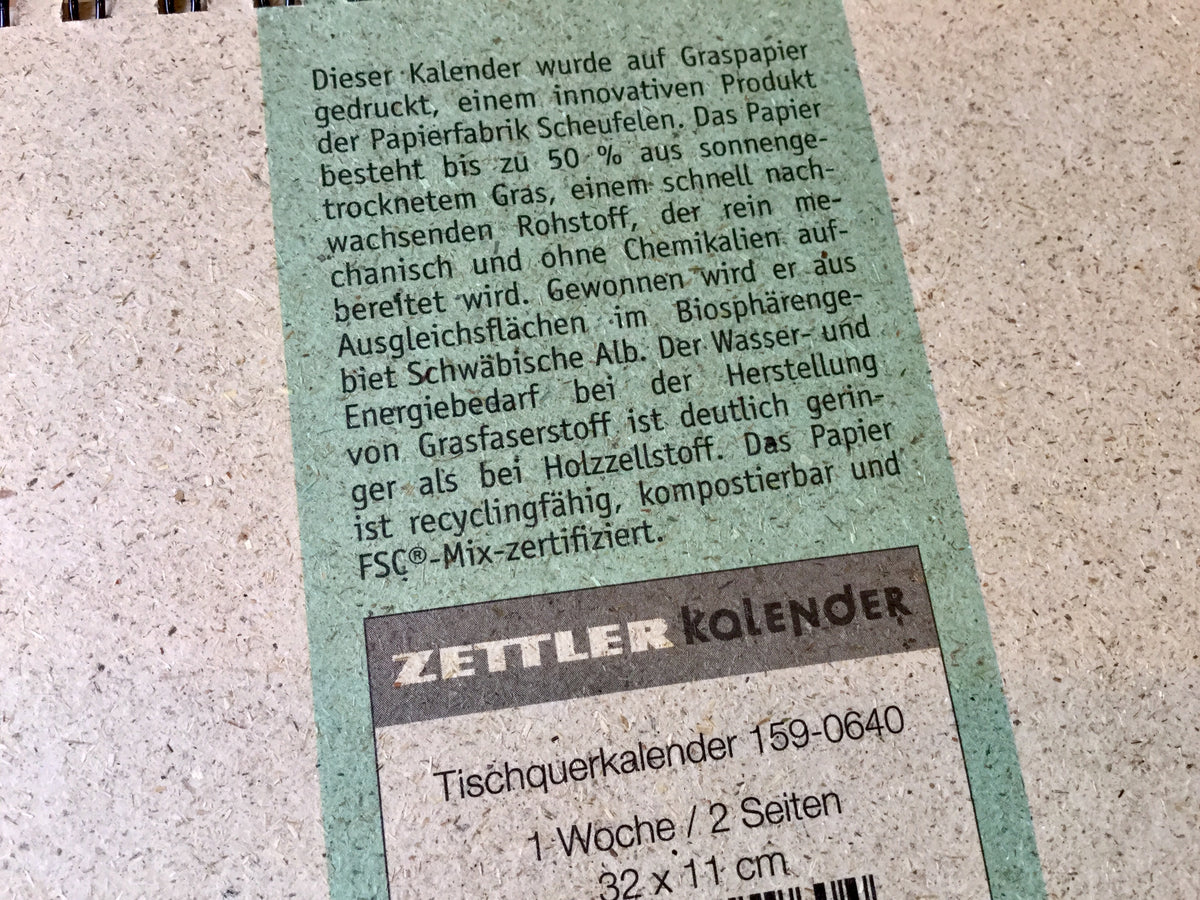 Querkalender Graspapier Zettler 1W/2S 2027