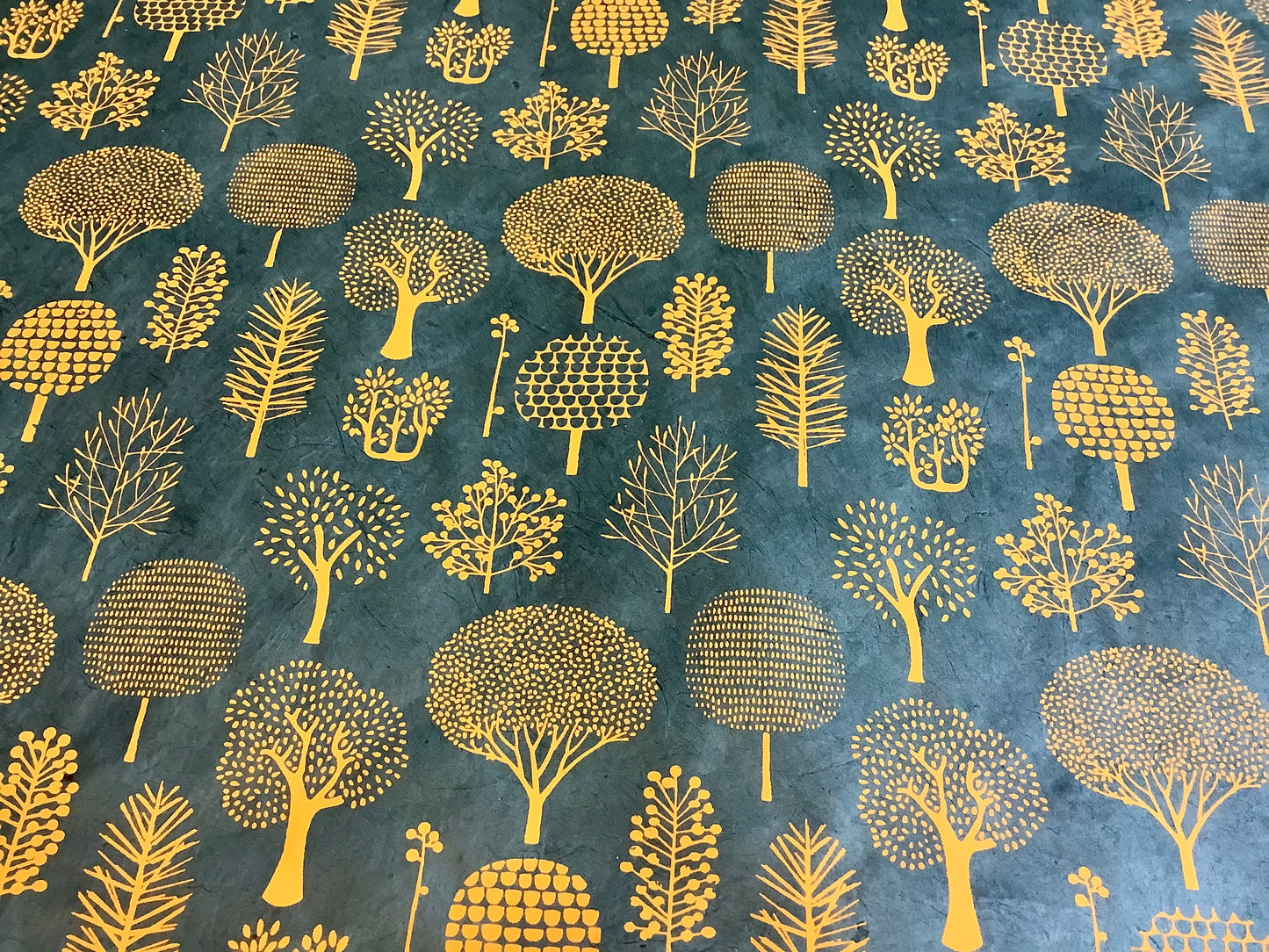 Geschenkpapier Lokta Lamali Trees kupfer auf petrol