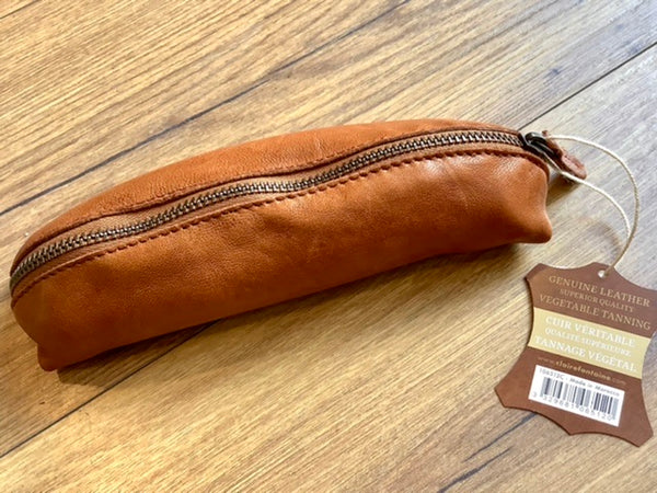 Stiftetasche Leder cognacfarben vegetab.