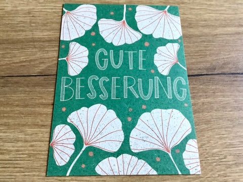 Postkarte Graspapier Gute Besserung Ginkgo