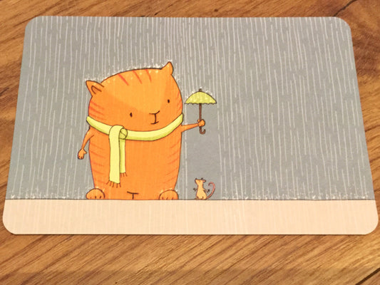 Postkarte Katz+Maus im Regen (Gutrath)