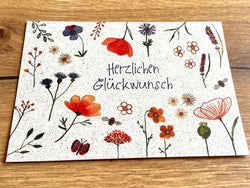 Postkarte Graspapier Herzl. Glückwunsch