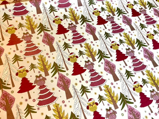 X-Mas-Eulen Winter Tannen Geschenkpapier