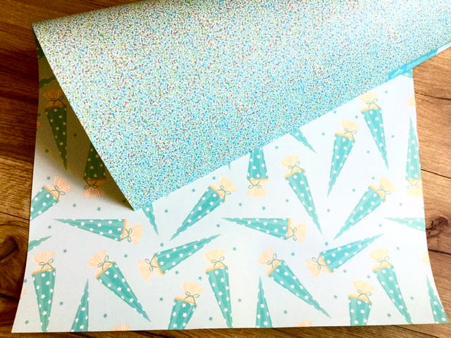 Geschenkpapier Schultüten türkis My Pretty Circus