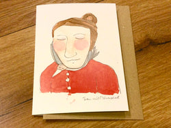 Briefkarte Frau mit Möwenschal (Inka Erichsen)