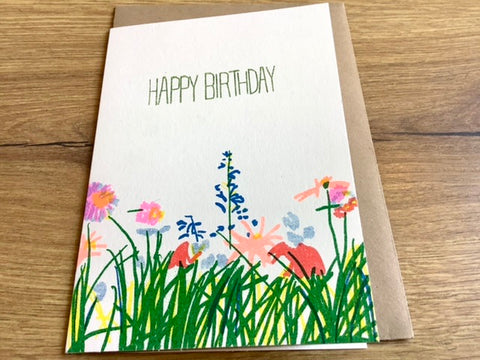 Briefkarte Happy Birthday Bunte Blumen Superjuju