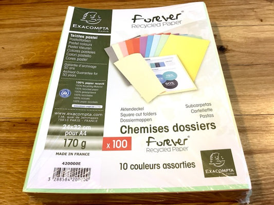 Aktendeckel in 100er-Großpackung in 10 Farben aus Recyclingpapier von Exacompta