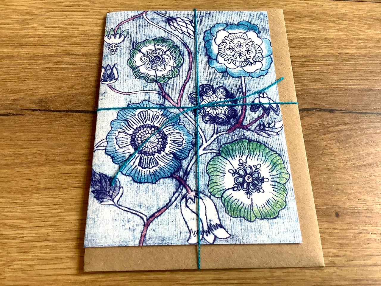 Briefkarte Floral blau Blumen (Nakomie)