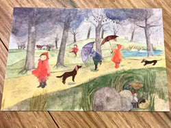 Postkarte Im Regen spazieren (Schnurverlag)