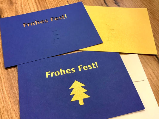 Briefkarte Frohes Fest blau-gold (Kettcards)