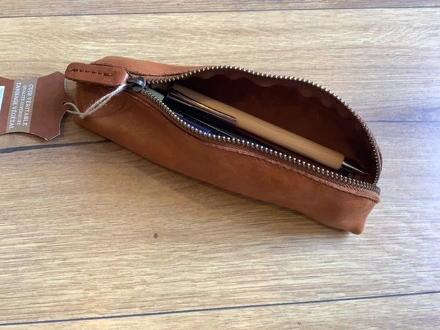Stiftetasche Leder cognacfarben vegetab.