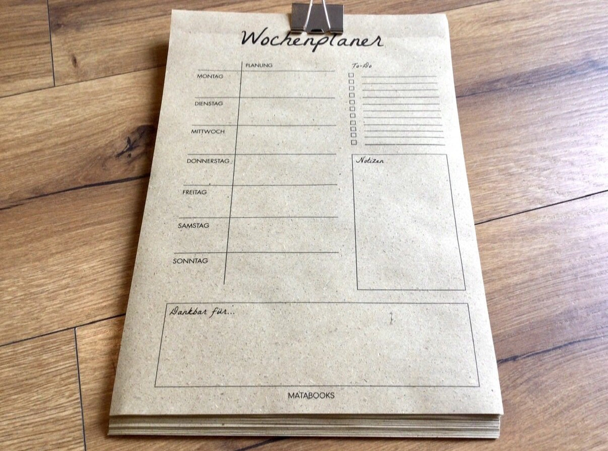 Wochenplaner A4 Graspapier vegan 54 Blatt