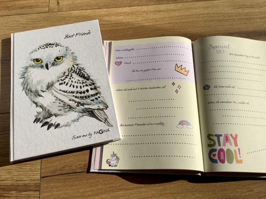 Freundschaftsbuch in A5 mit Eule auf dem Cover und der Text "Best Friends"