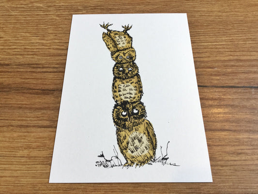 Postkarte Eulen (Inka Erichsen) Kauzstapel