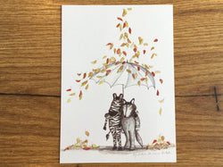 Postkarte Herbst Blätterregen (Inka Erichsen)