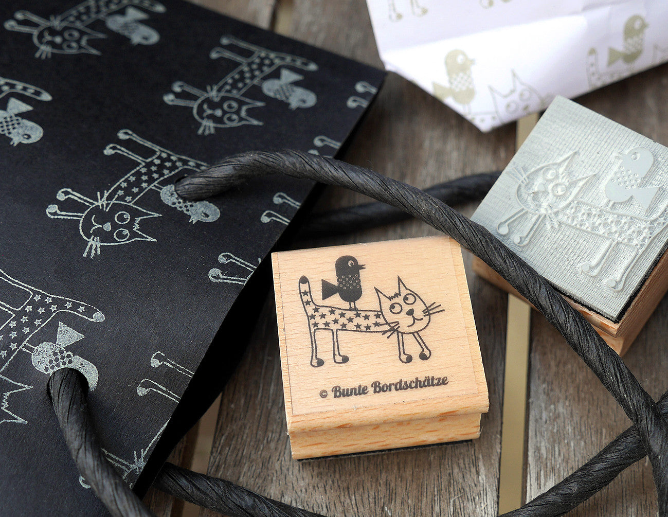 Stempel Vogel + Kater Leo 3x3cm (Bordschätze)