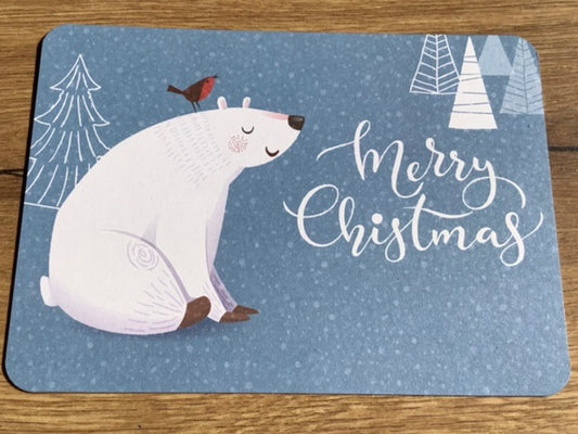 Postkarte Eisbär + Rotkehlchen Merry X-Mas