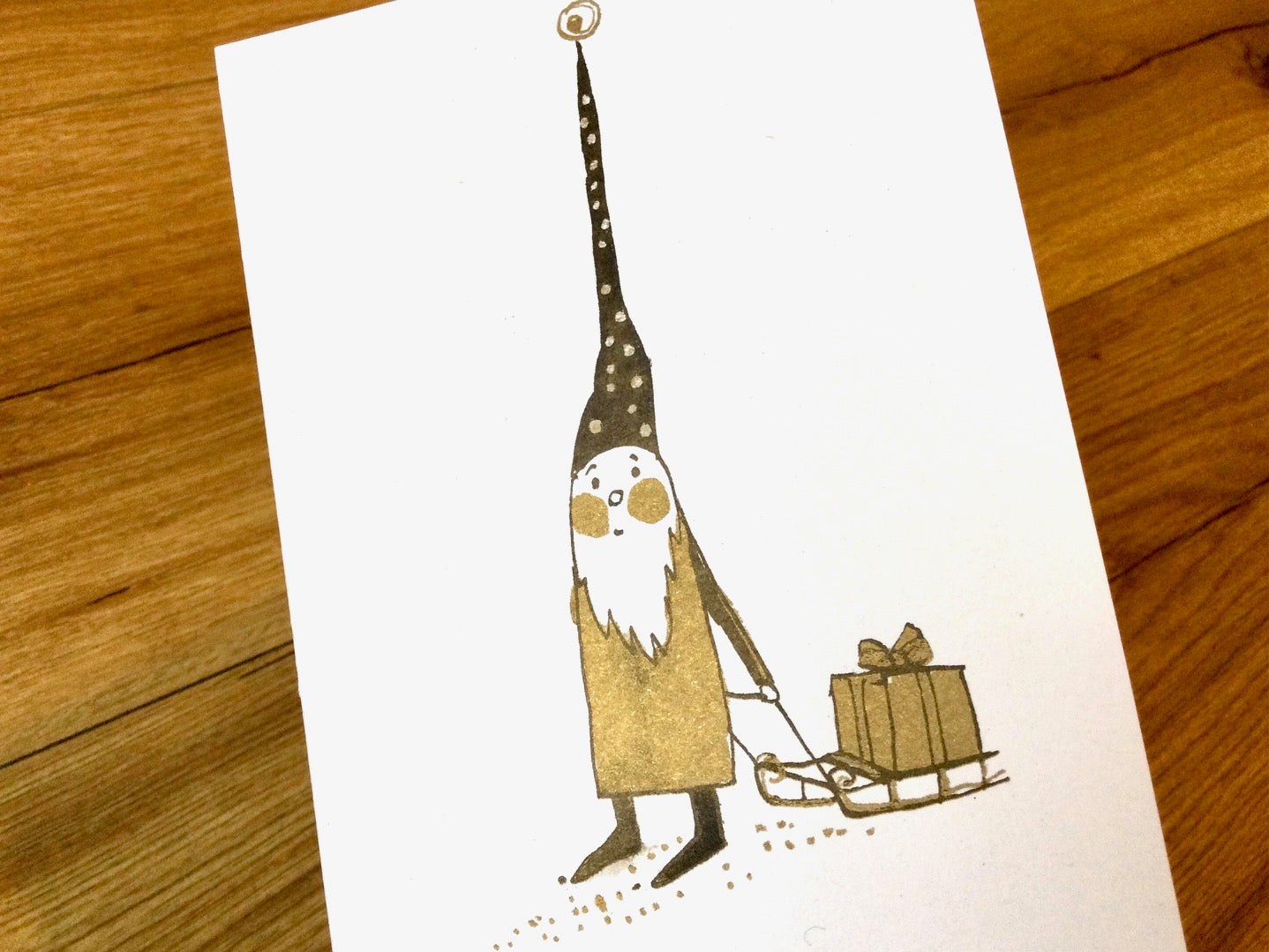 Weihnachtskarte Wichtel gold-schwarz (Kunga /Kettcards)