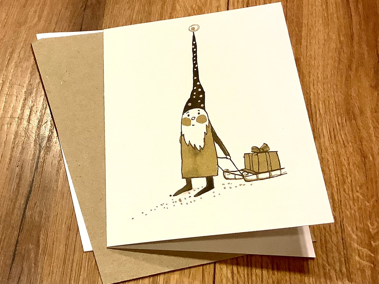 Weihnachtskarte Wichtel gold-schwarz (Kunga /Kettcards)