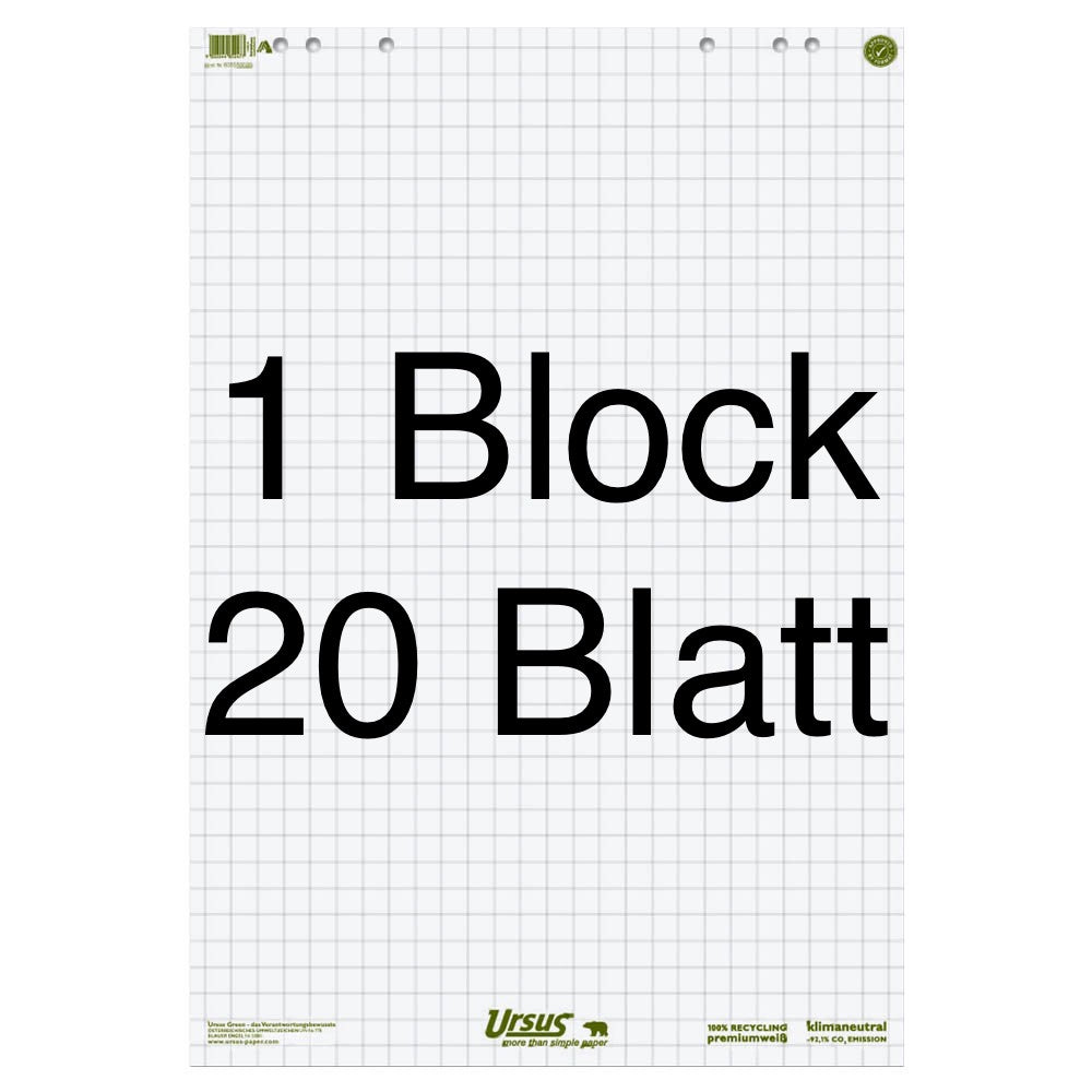 Block mit 20 Blatt Flipchartpapier, kariert, weiß, 100 % recycelt. 68x99cm, von formatwerk.
Bürobedarf bei Polly Paper in Berlin Mitte