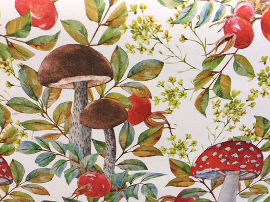 Geschenkpapier Pilze Hagebutten 50x70