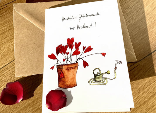 Klappkarte Herzblumen Hochzeit (Erichsen) A6