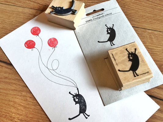 Holzstempel, Motiv: Katze Friedegunde-auf 2 pfoten stehend, sich reckend