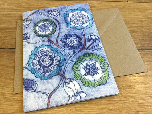 Briefkarte Floral blau Blumen (Nakomie)