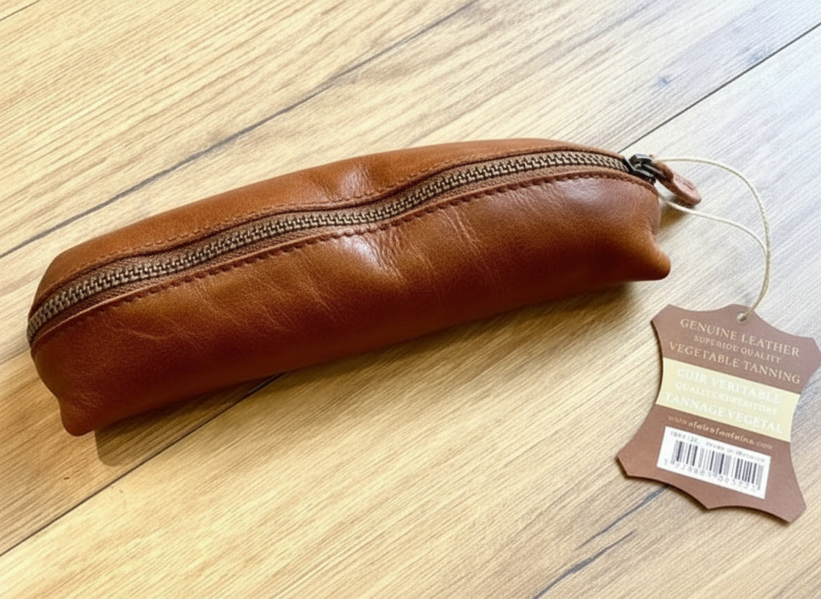 Stiftetasche Leder cognacfarben vegetab.