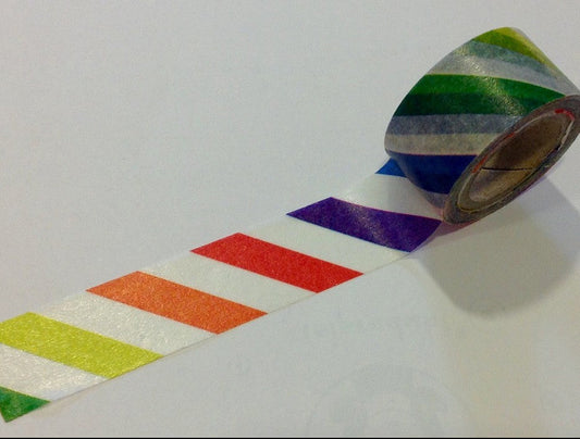 7m-Rolle Papierklebeband in Regenbogenfarben schräg gestreift - bei Polly Paper in Berlin