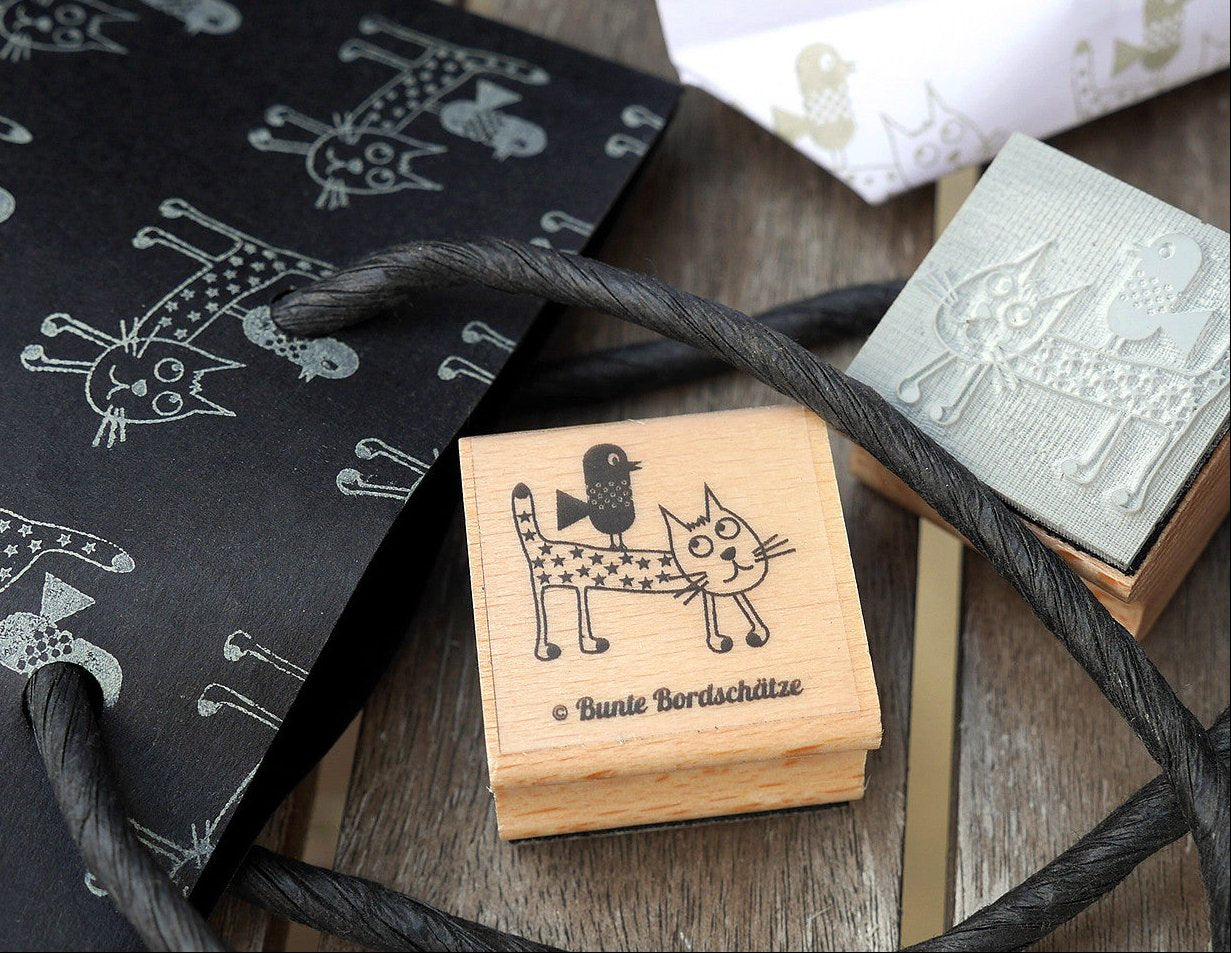 Stempel Vogel + Kater Leo 3x3cm (Bordschätze)